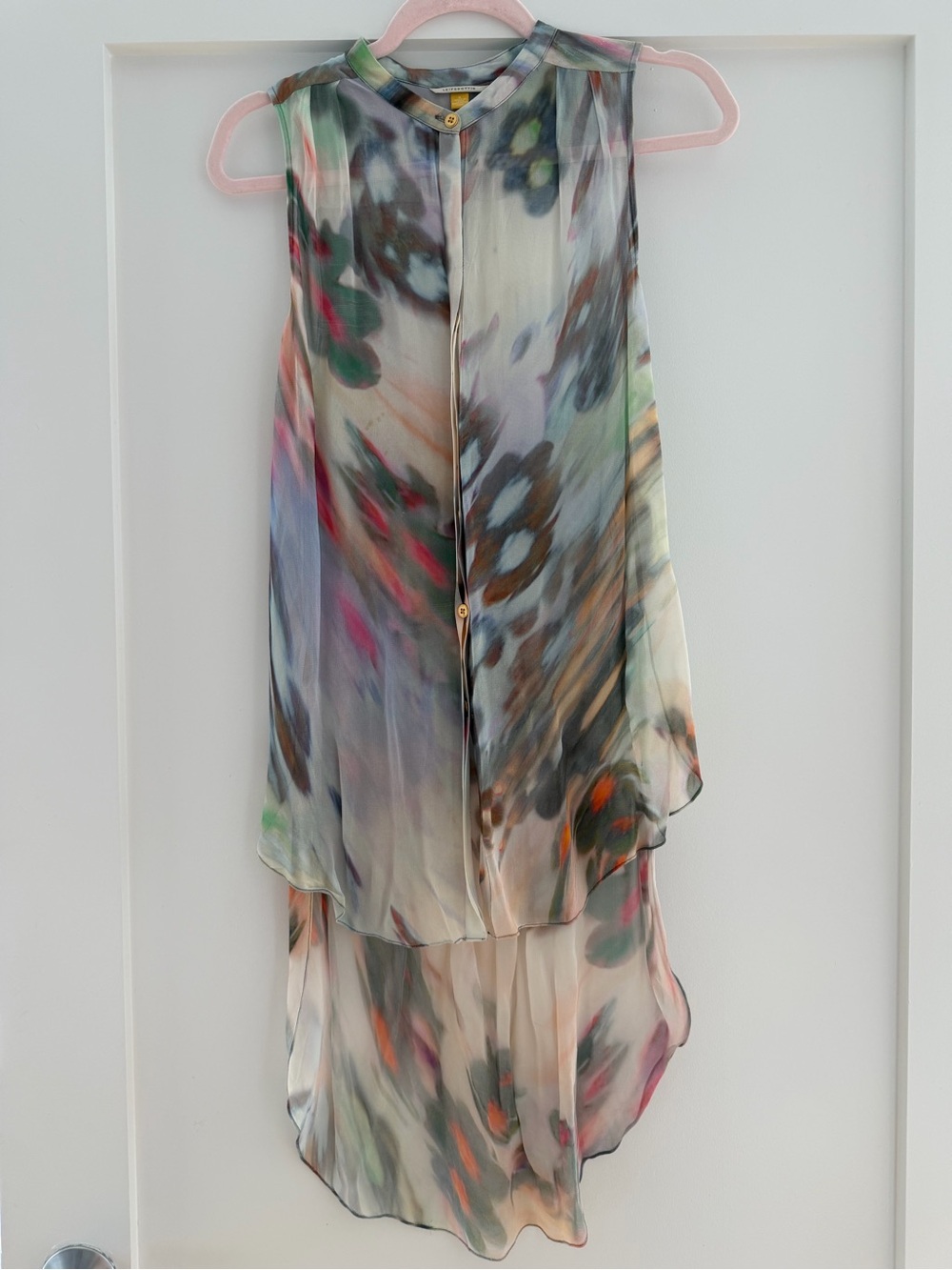 leifsdottir Pastel Watercolor Blouse in Blue, Green, Pink, and Orange
